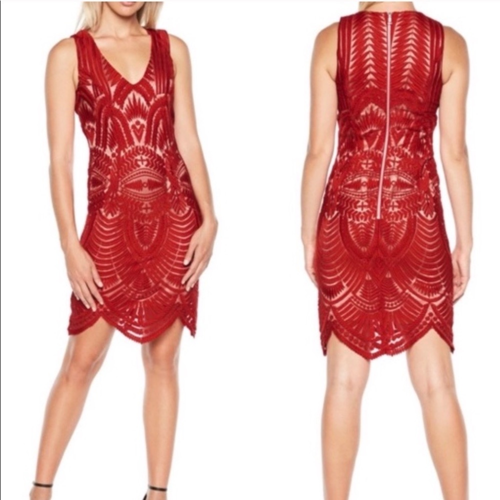 Red Embroidered Dress Bardot from Nordstrom Size 4 (fits more like a 0-2)